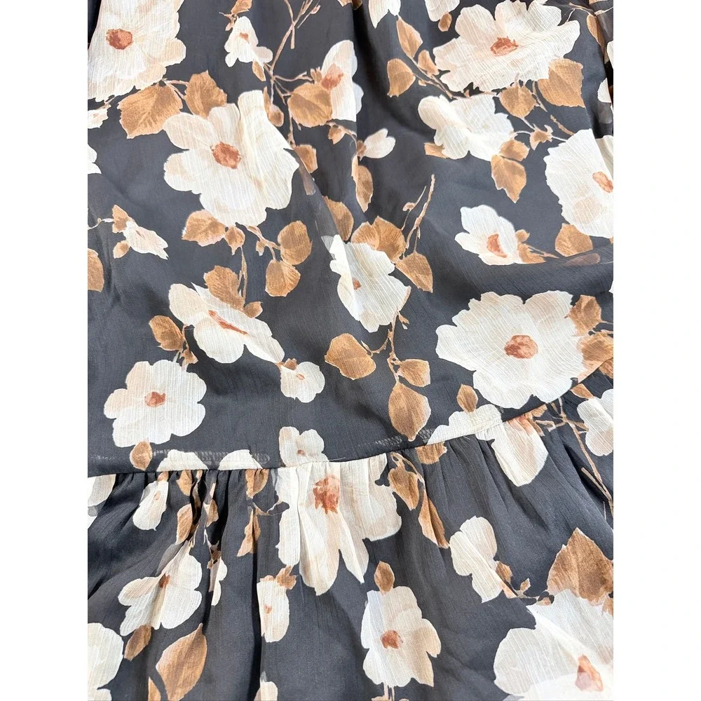 Abercrombie & Fitch Maxi Dress Women Small Tall Black Floral Smocked Sleeveless
